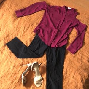 Button down Top with cut out shoulders.